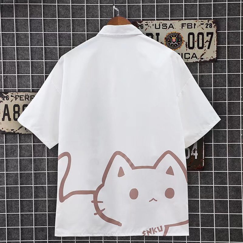 Thời Gian Thật Áo Sơ Mi Tay Ngắn Dáng Rộng In Hoạt Hình Vui Nhộn Phong Cách Hàn Quốc Thời Trang Thường Ngày Cho Nam