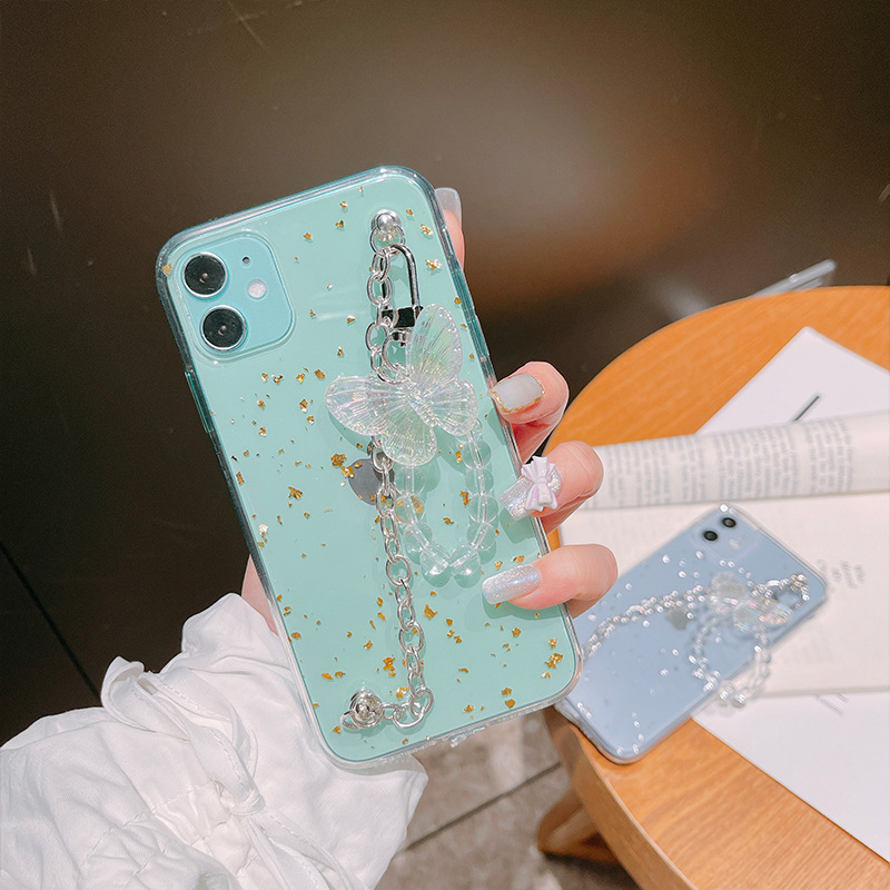 Ốp điện thoại phối lá bạc/lá vàng gắn dây hình bướm cho IPhone 12mini/11promax/XS/XR/11/12ProMax/8 Plus/XS/7/8/XSMax | BigBuy360 - bigbuy360.vn
