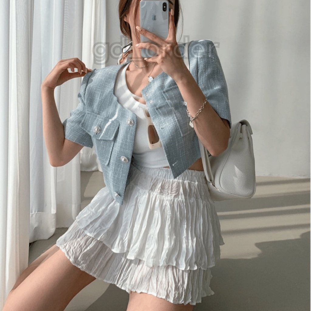 B69|Set bộ công sở sang trọng thanh lịch hàn quốc áo croptop cổ tròn kèm chân váy ngắn gd_order