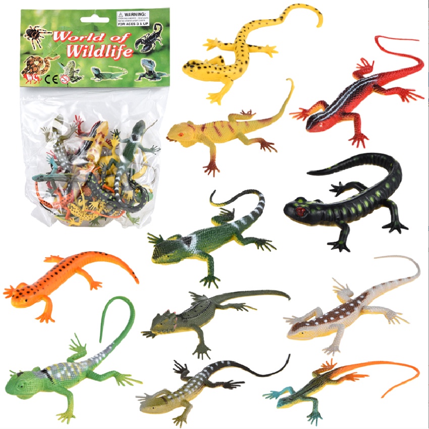 Bộ đồ chơi 12 thằn lằn, tắc kè Safari Animal World dài 14 cm mẫu 2 - New4all