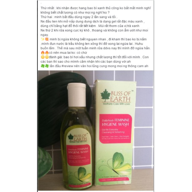 [XẢ HÀNG 129K] Dung dịch vệ sinh phụ nữ Ấn Độ giúp giảm mùi cô bé Bliss Of Earth daily feminine hygiene wash