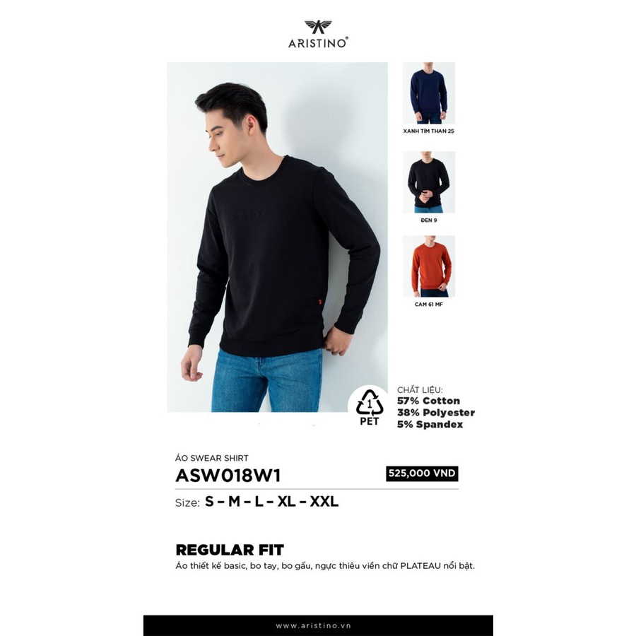 Áo thu đông nam Aristino bo gấu , ngực thêu viền ASW018W1( 3 màu)