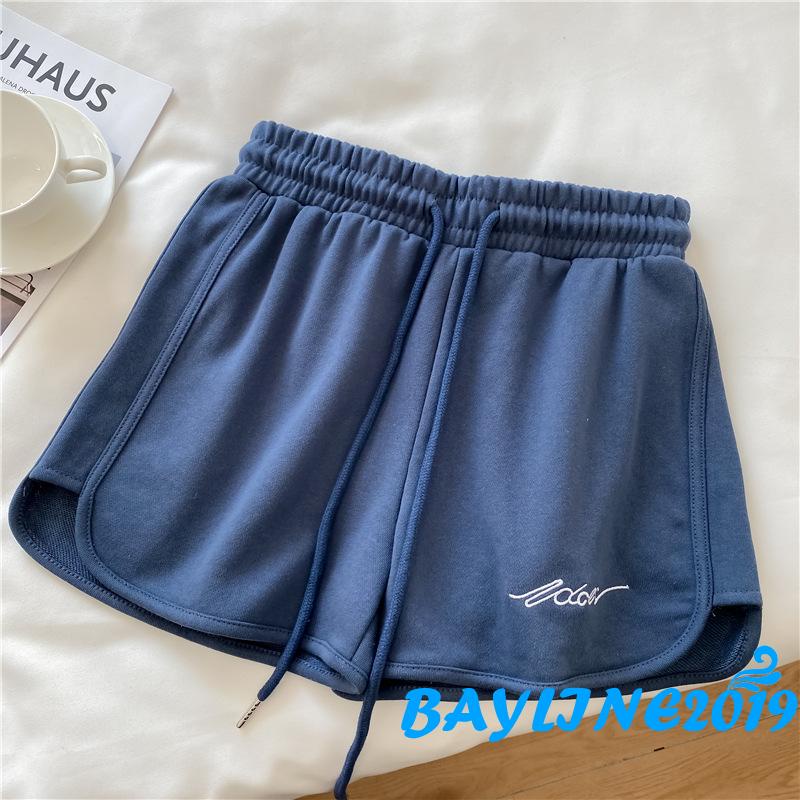 Quần Short Dây Rút Eo Cao Co Giãn Thêu Chữ Thời Trang Mùa Hè Cho Nữ