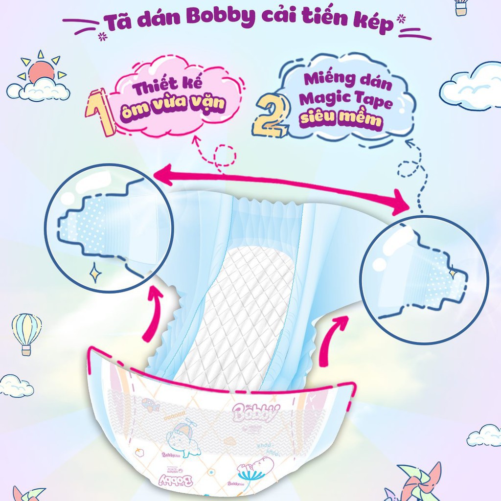 Tã dán sơ sinh BOBBY S80 (cộng thêm 6 miếng)