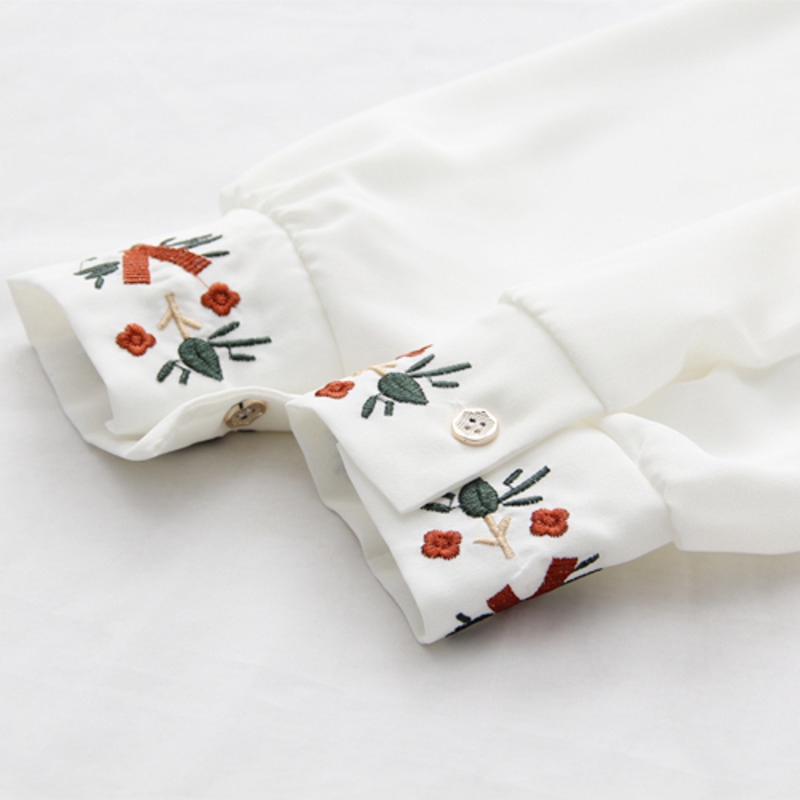 Áo sơ mi voan dài tay thêu hoa phong cách Hàn Quốc thanh lịch dành cho nữ | BigBuy360 - bigbuy360.vn