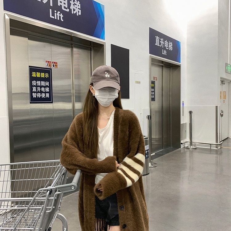 Áo Khoác Len Cardigan Dáng Rộng Họa Tiết Kẻ Sọc Thời Trang Thu Đông Cho Nữ