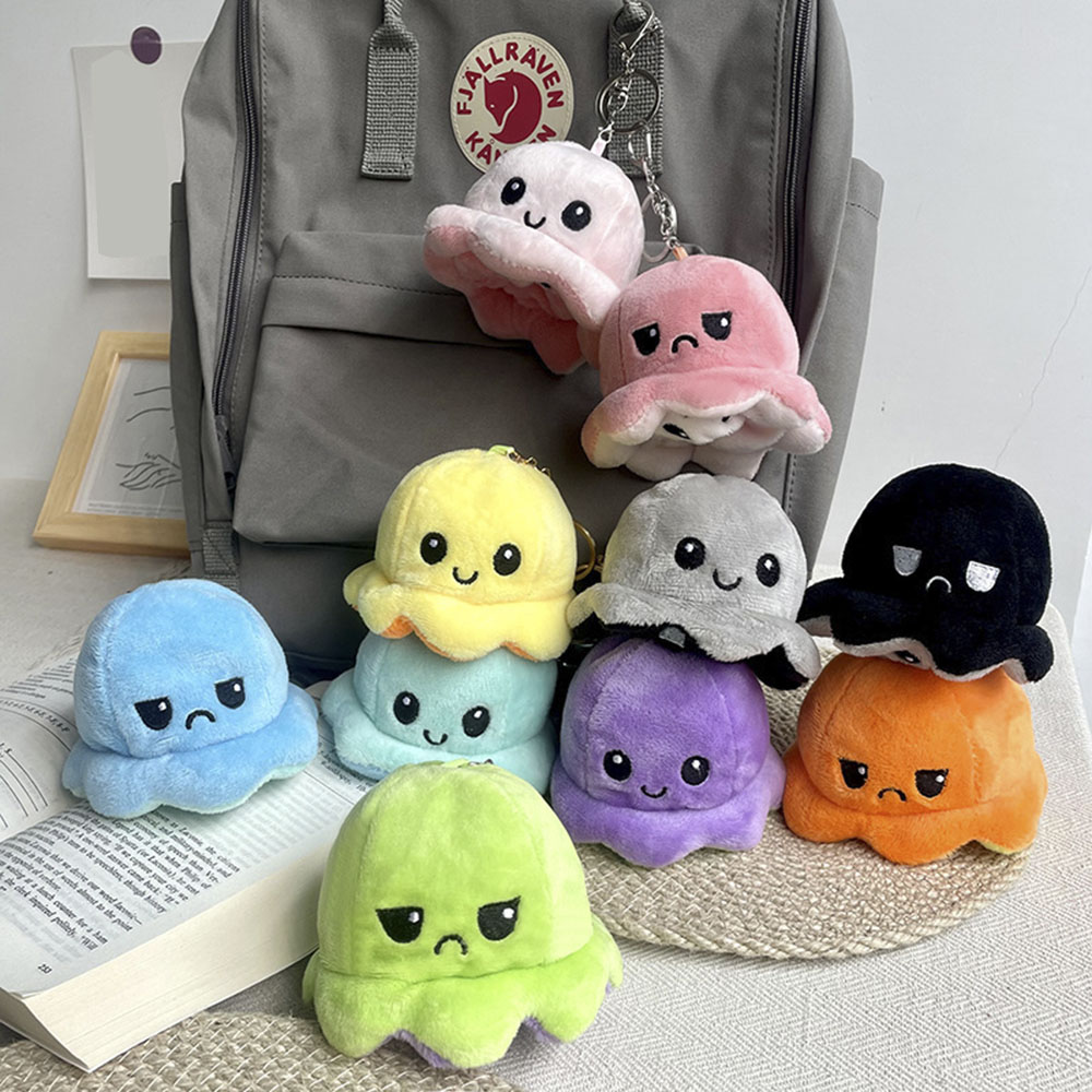 【sweet】Korean woman cartoon cute Flip expression octopus plush toy pendant for bag keychain octopus plush doll