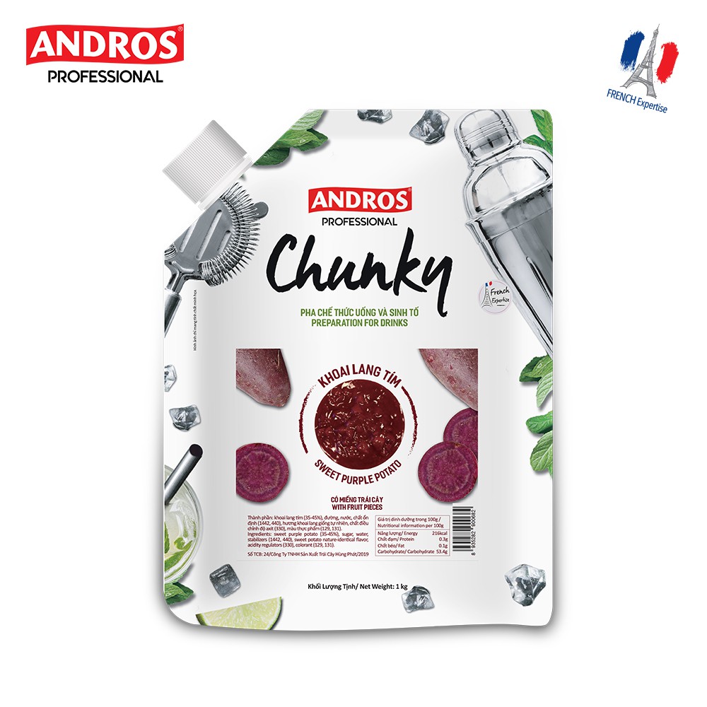 [Mã BMBAU50 giảm 7% đơn 99K] ANDROS - CHUNKY Khoai Lang Tím - Nguyên liệu pha chế - Mứt trái cây - Túi 1 kg