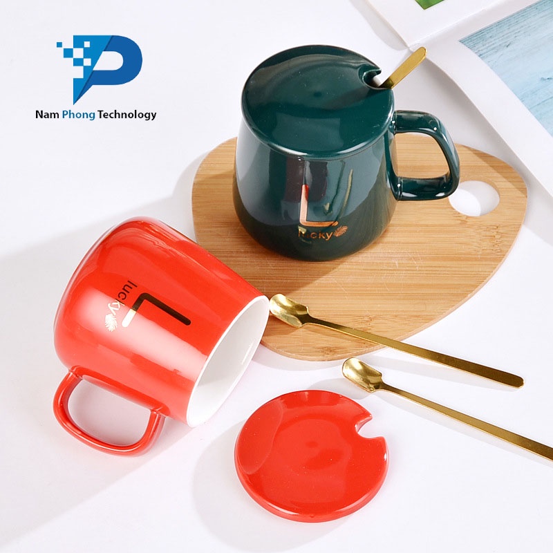 Ly Cốc Sứ Pha Trà, Cafe DHA Cao Cấp Có Nắp Đậy Tặng Kèm Thìa Xinh Xắn Kiểu Dáng Sang Trọng - NAMPHONG TECHNOLOGY