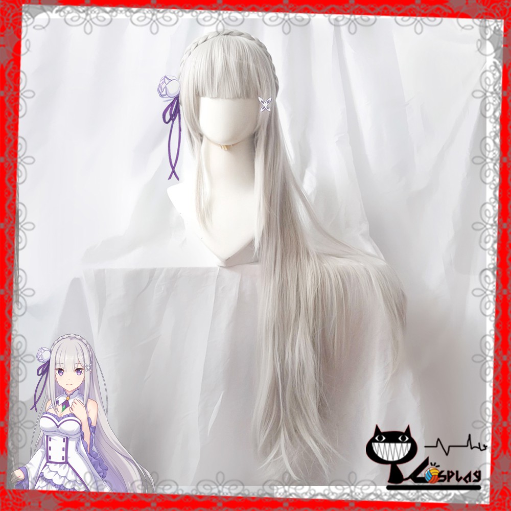Wig/tóc giả và kẹp tóc cosplay Emilia - Re:Zero màu trắng