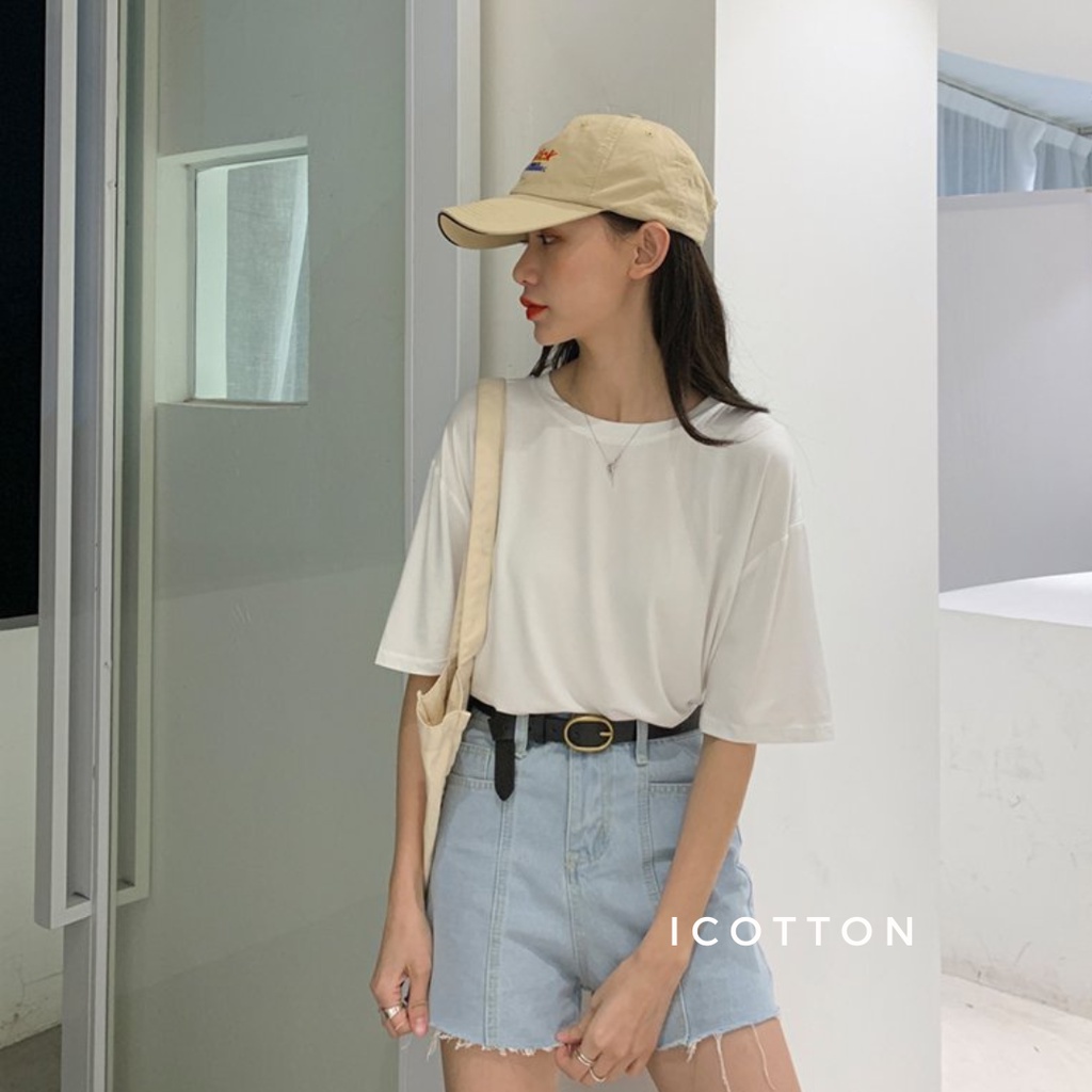Áo thun form rộng tay lỡ ❤ICOTTON❤️ áo phông trơn trắng đen ghi 100% cotton cao cấp, kiểu dáng oversize, basic