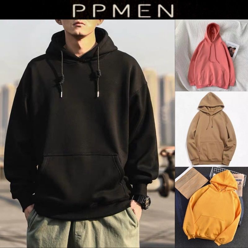 Áo hoodie trơn nỉ bông Unisex PPMEN form rộng phong cách Ulzzang