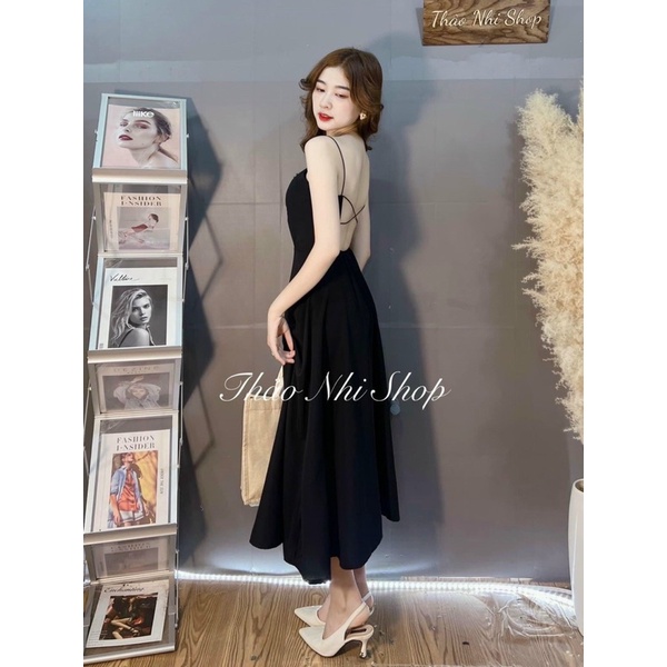 ĐẦM MAXI ĐEN 2S ĐAN CHÉO LƯNG kt