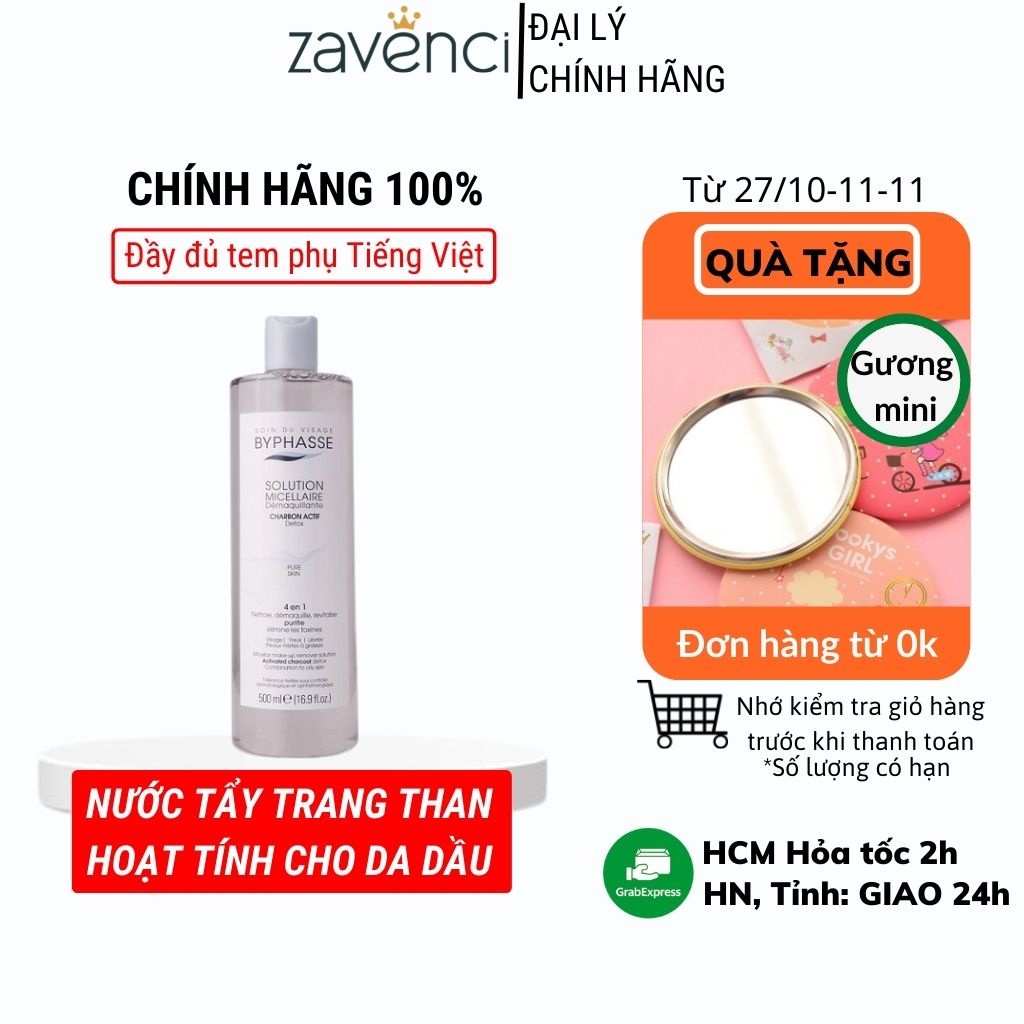 Nước tẩy trang Byphasse Solution Micellaire Charbon Actif Detox Pure Skin 500ml - ZAVENCI Official