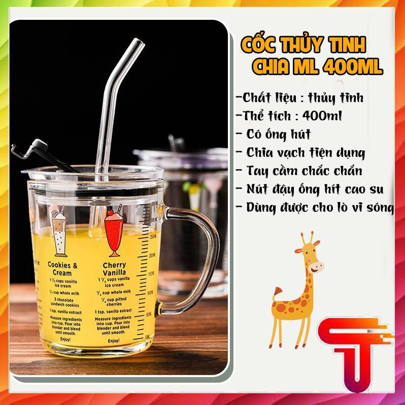 [Freeship extra] CỐC PHA SỮA THUỶ TINH CHIA VẠCH 450ml SIÊU TIỆN LỢI CÓ NẮP VÀ ỐNG HÚT CHO BÉ - T3A3