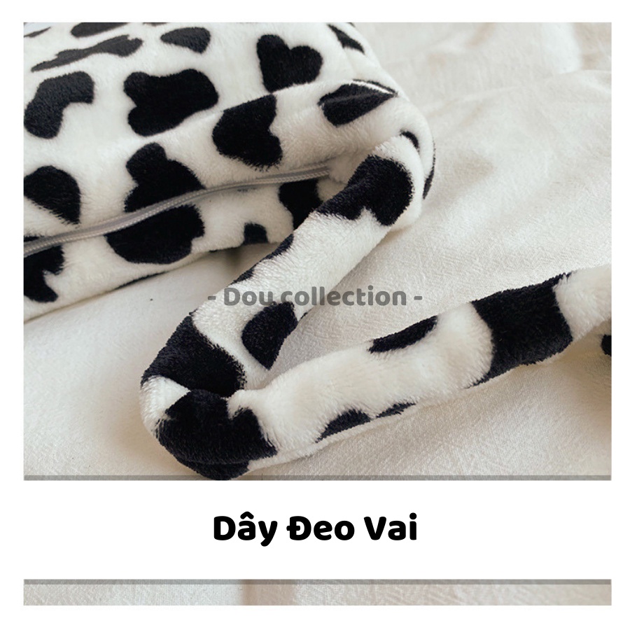 [NowShip2h] Túi Xách Lông Kẹp Nách (Túi Toe) Đeo Vai Họa Tiết Da Báo &amp; Bò Sữa Thời Trang Thu Đông - Mã XT052