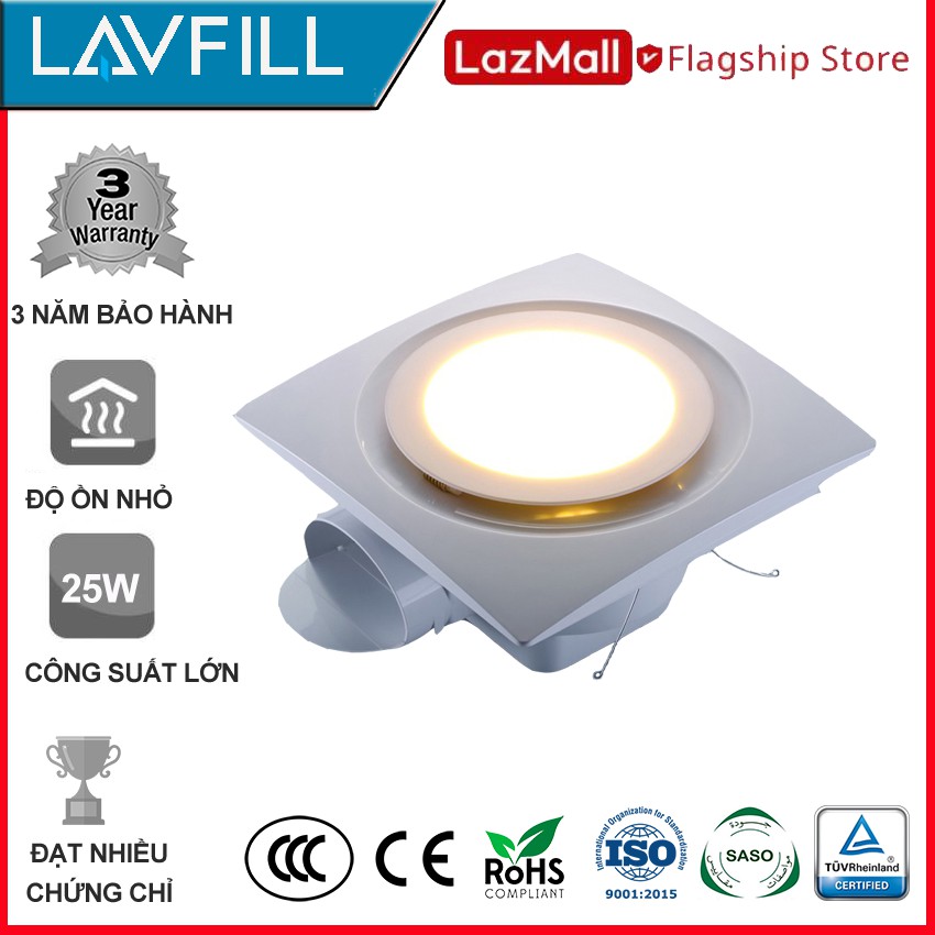 Quạt thông gió âm trần có đèn LED LAVFILL LFCV-12DL, LFCV-16DL