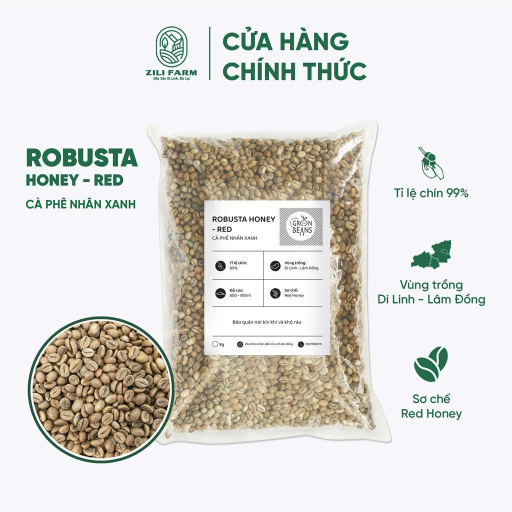 Cà Phê Nhân Xanh Robusta Honey (Red) ZILI FARM chưa rang xay nguyên chất sạch vỏ, đủ độ ẩm [Túi 1kg-3kg-5kg]
