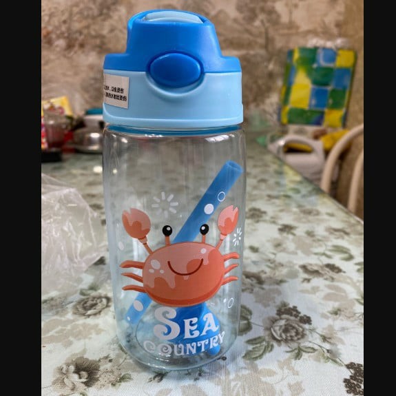 Bình nước có ống hút tặng túi đựng bình tập uống nước cho bé đi học họa tiết hoạt hình SEA 480ml kute