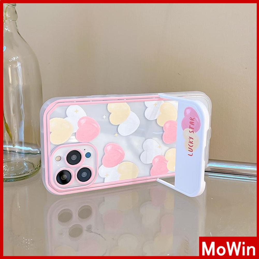 iPhone Case Acrylic Invisible Folding Stand Silicone Soft Case Airbag Shockproof Cover Camera Pink Heart Cute Compatible For iPhone 11 Pro Max 13 Pro Max 12 Pro Max 7Plus xr XS Max