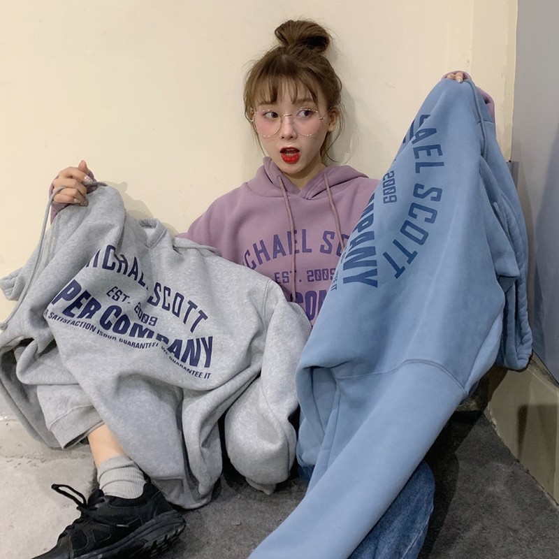 Áo hoodie SUXI dáng rộng dài tay phong cách Hàn Quốc thời trang
