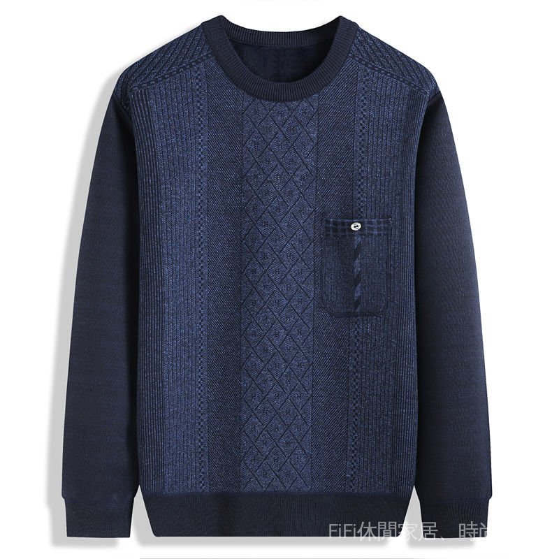 Áo Sweater Lông Cừu Cổ Tròn Giữ Ấm Thời Trang Mùa Đông Cho Đàn Ông Trung Niên