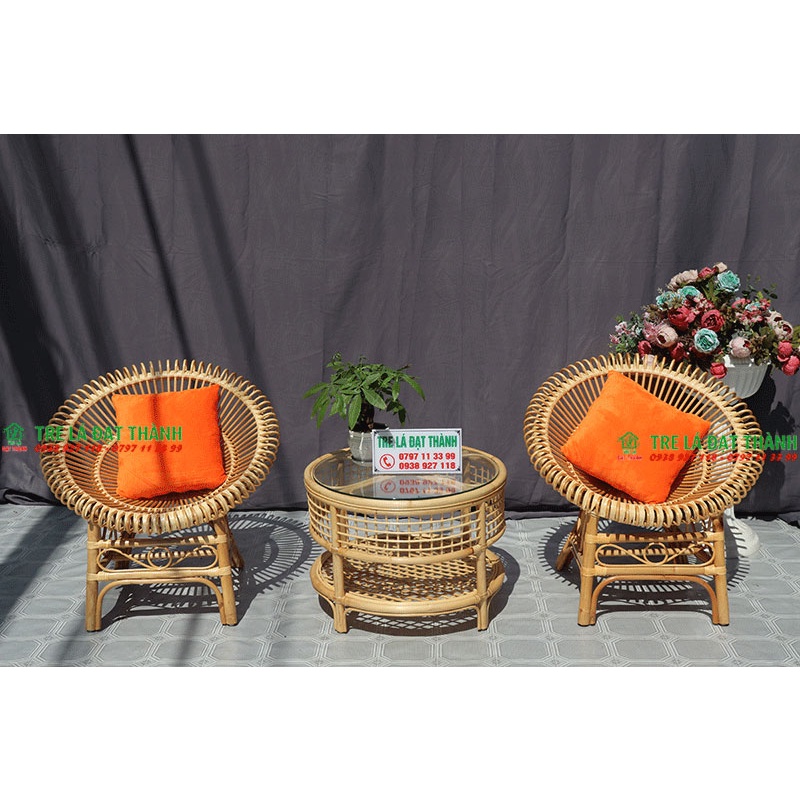 Bộ bàn ghế mây ban công - bàn ghế mây tre Đạt Thành