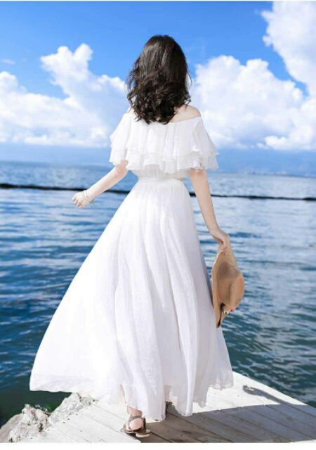 Đầm maxi trắng bèo tầng 360 trắng tinh khôi (hàng thiết kế cao cấp) | BigBuy360 - bigbuy360.vn