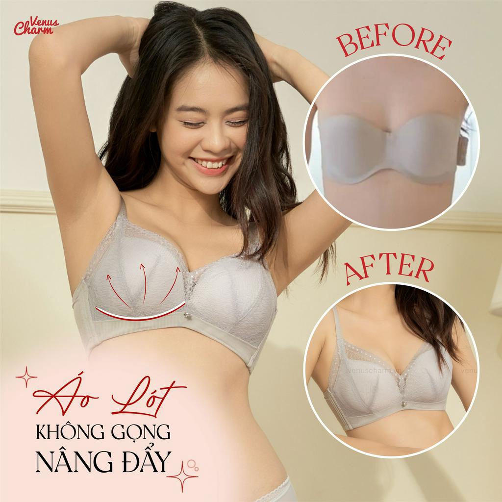 Áo lót không gọng đệm dày 3cm họa tiết ren nâng ngực tạo khe an toàn cho da nhạy cảm Venus Charm 6066