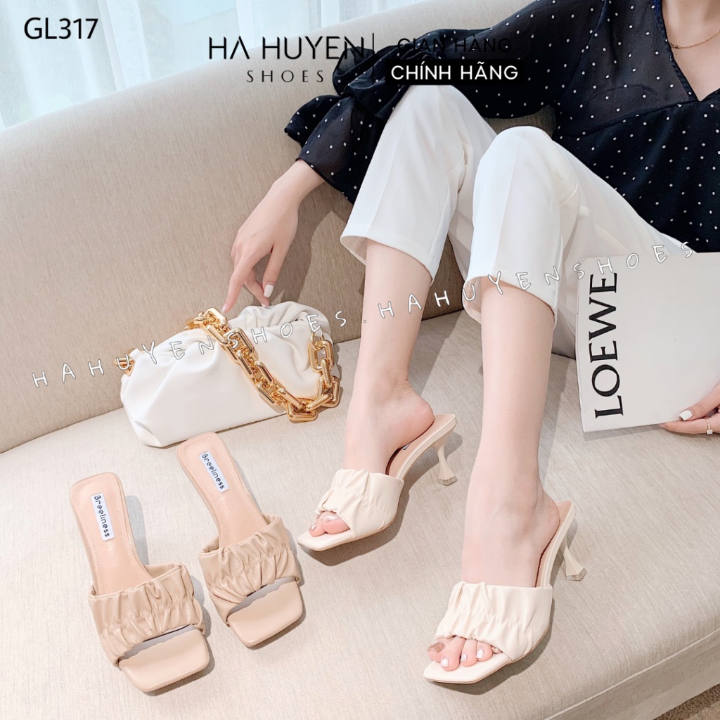 Guốc nữ Hà Huyền Shoes mũi vuông quai nhúm cá tính gót nhọn 6 phân - GL317