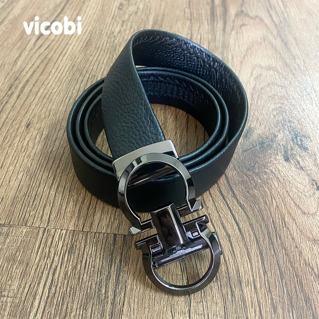 Thắt lưng nam Da Bò mềm Vicobi mặt đen, dây nịt khoá tự động 3,5cm có mặt chống rỉ và xước , Made in VietNam