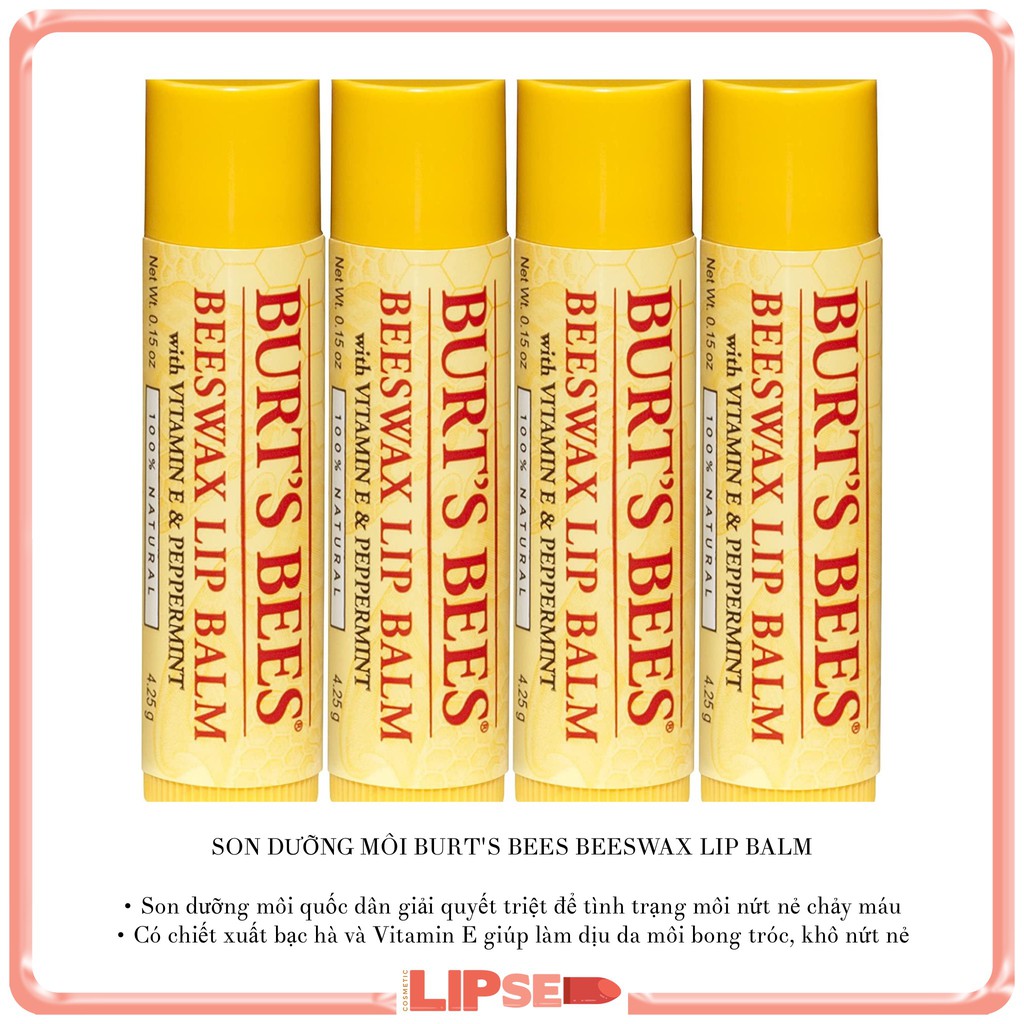 [Bill Mỹ] Son dưỡng Burt's Bees Beeswax Lip Balm with Vitamin E & Peppermint | BigBuy360 - bigbuy360.vn