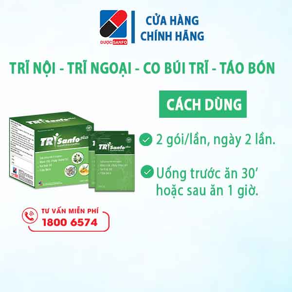 TriSanfo Plus - Dành cho người bị trĩ, táo bón, sa búi trĩ, chảy máu trĩ - Hộp 15 gói x 5g