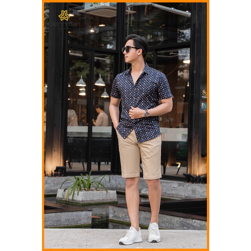 Áo sơ mi casual nam ngắn tay cao cấp Merriman mã THMCS208 họa tiết nghệ thuật