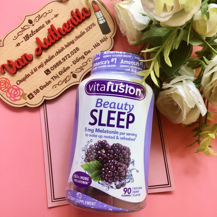 Sẵn Hàng Date 09/2023 - Kẹo Dẻo Hỗ Trợ Ngủ Ngon Vitafushion Beauty Sleep 90 Viên Vị Mâm Xôi