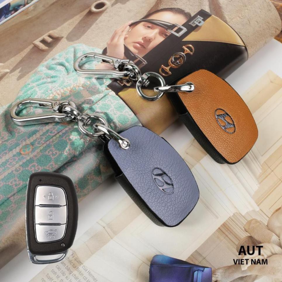 Bao da chìa khóa Smartkey Hyundai Tucson I10 handmade da thật cao cấp