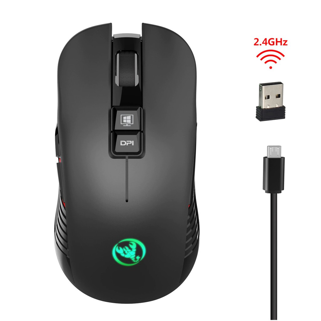 Chuột HXSJ T30 Không Dây Chuyên Dùng Cho Gamer, Văn Phòng Không Mỏi Cổ Tay, Đèn Nền 7 Màu, Độ Nhạy 3600DPI