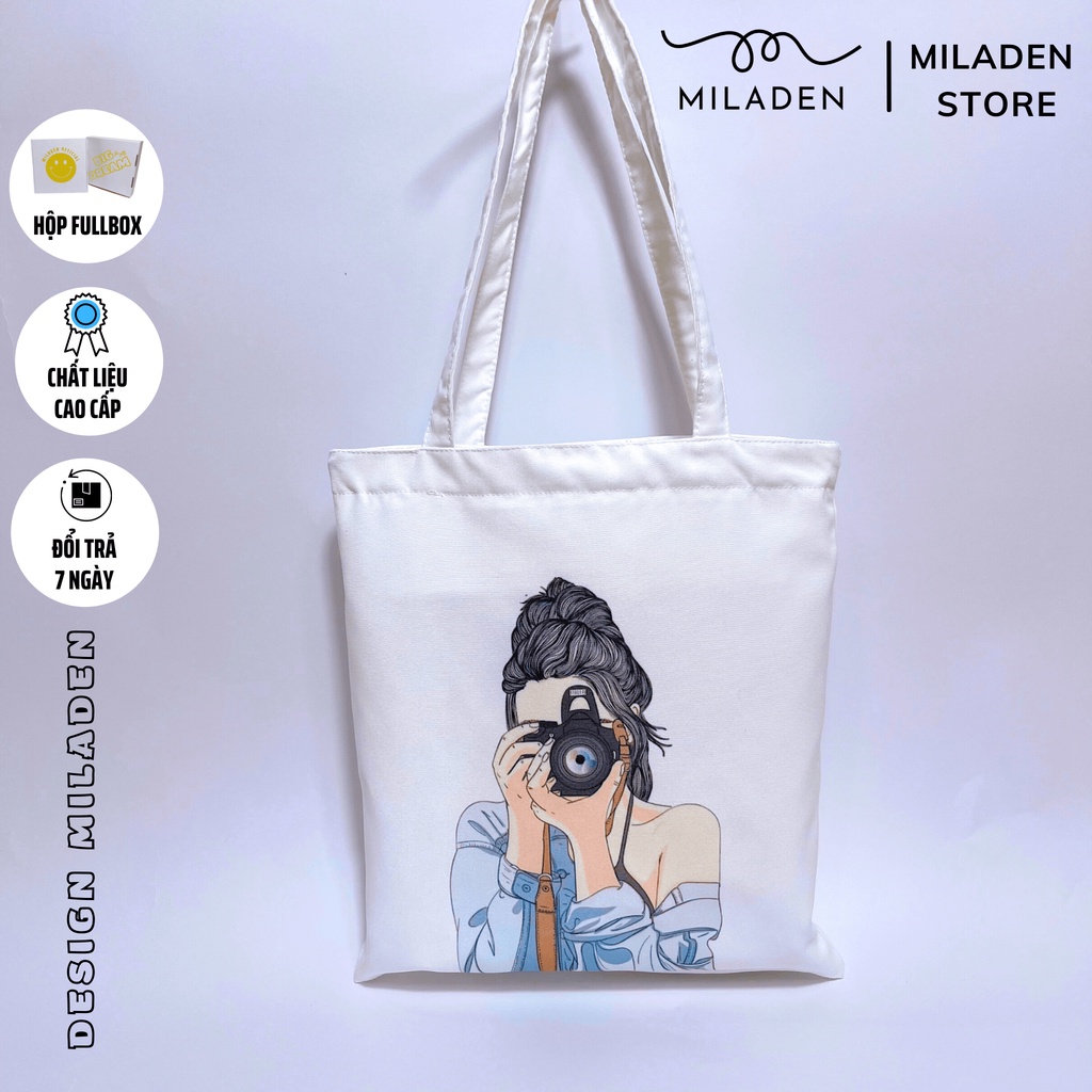 Túi tote vải canvas cao cấp đi chơi đi học có lớp lót Girl Photo Miladen