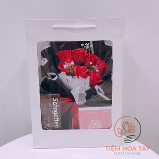 Set quà 8/3 hoa sáp đỏ 7 bông kèm túi thiệp