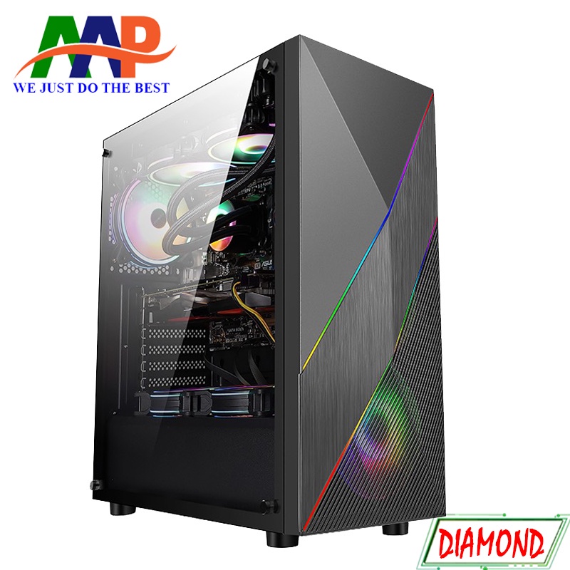 CASE AAP DIAMOND GAMING Mặt trước dãy Led RGB (Hông Kính Cường Lực)