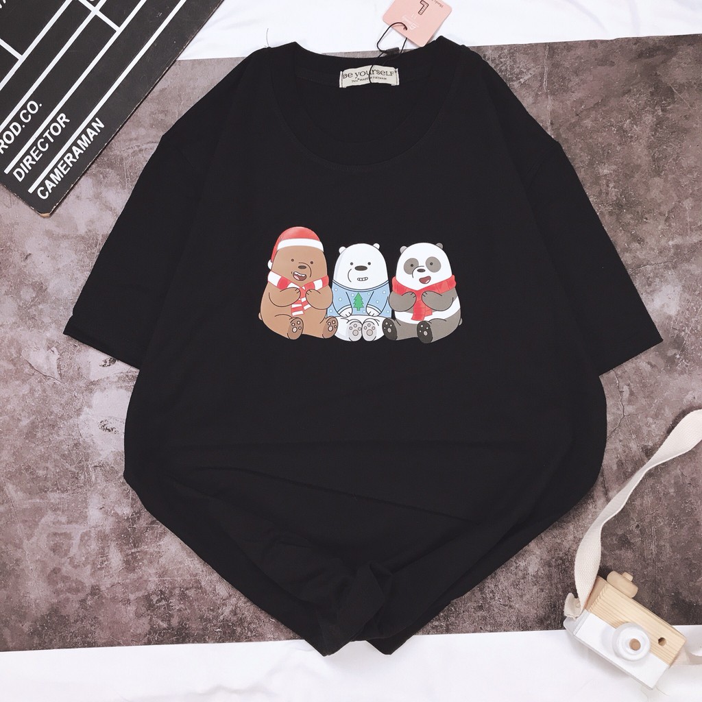 [HÌNH THẬT TỰ CHỤP] - Áo thun tay ngắn Be Yourself unisex size M L - 3 CON GẤU ĐỘI NÓN NOEL