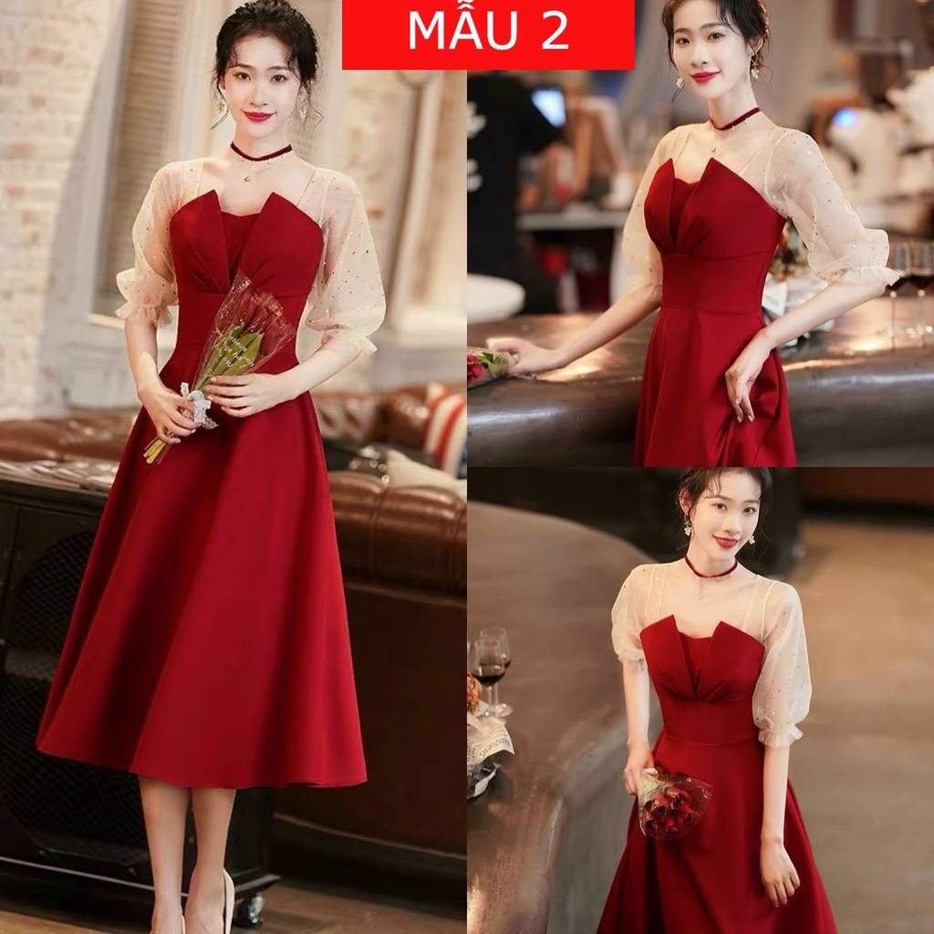 Đầm Váy Xòe màu đỏ sang trọng quý phái, phù hợp đi chơi đi tiệc dạo phố