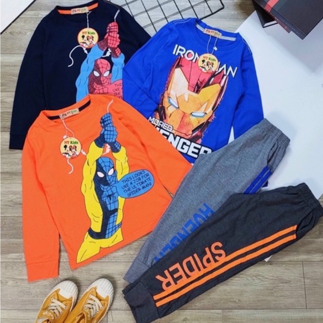 Bộ Quần Áo Thu Đông Bé Trai Vải Cotton Xuất Dư , Bộ Cotton Dài Tay Bé Trai