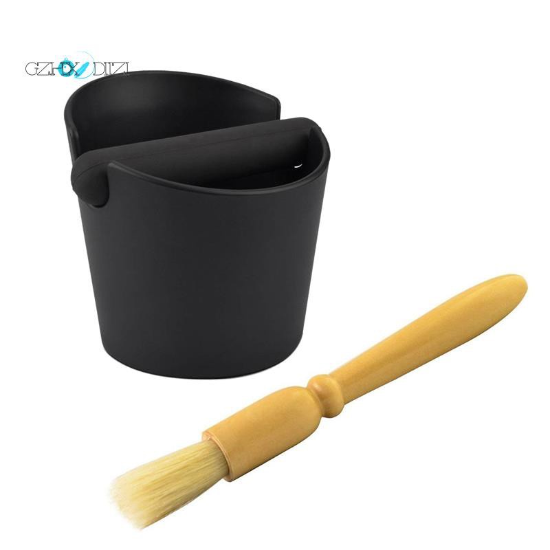 Espresso Knock Box Shock-Absorbent Durable Barista Style Knock Box with Removable Knock Bar and Non-Slip Base & Espresso Supply Coffee Grinder Brush Natural Bristles Wooden Handle