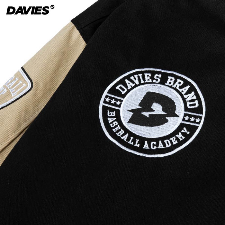 Áo khoác bomber bóng chày thêu chữ Davies - Beige Varsity Baseball Academy Bomber