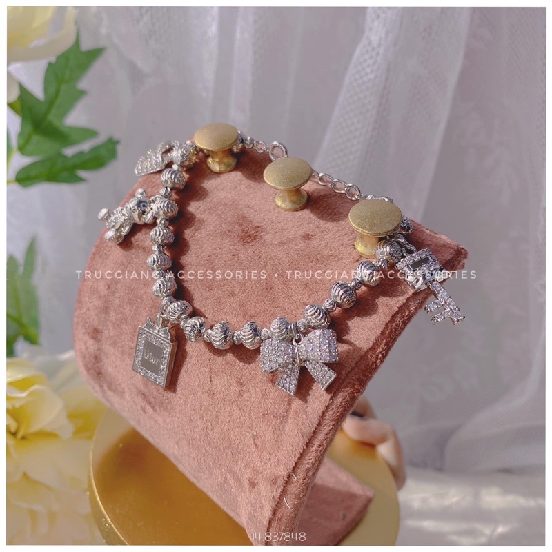 Lắc tay bi Xi bạch kim kèm 5 charm  💎