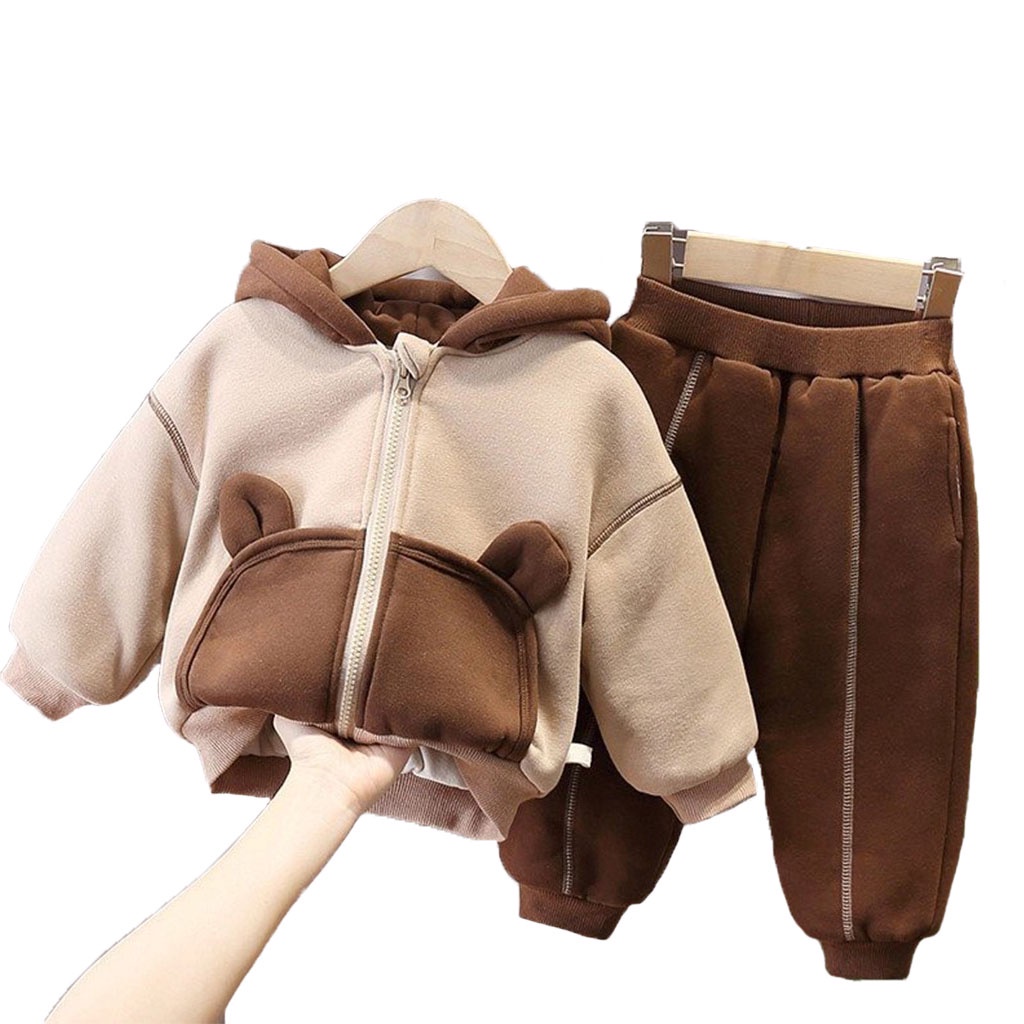 Bộ Áo Khoác Quần Nỉ Thu Đông Cho Bé, Bộ Nỉ Bông Tai Gấu Cao Cấp Cho Bé Trai Bé Gái Từ 6-28kg Moobaby Shop