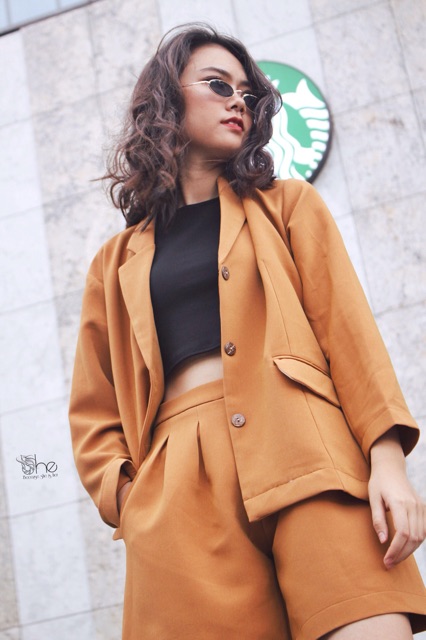 Set áo vest tay dài quần short She, Áo blazer kèm short cá tính đi chơi cho nữ