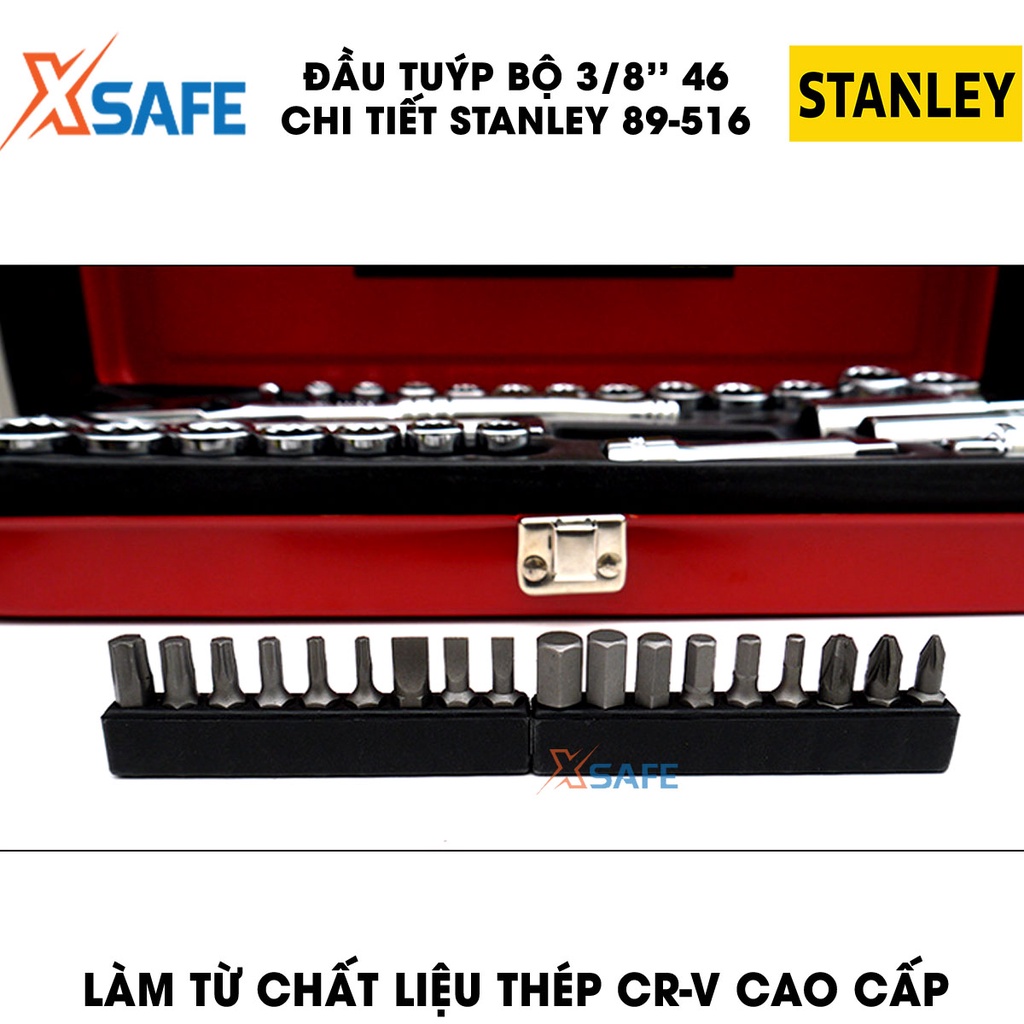 Đầu tuýp bộ 3/8 INCH 46 chi tiết STANLEY 89-516 thép CR-V cao cấp Đầu tiếp Stanley kèm hộp sắt chắc chắn, chịu lực tốt