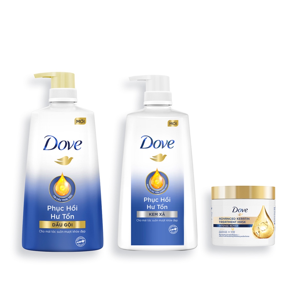 Combo gội xả ủ Dove Phục Hồi Hư Tổn 640g + 610g + 180ml